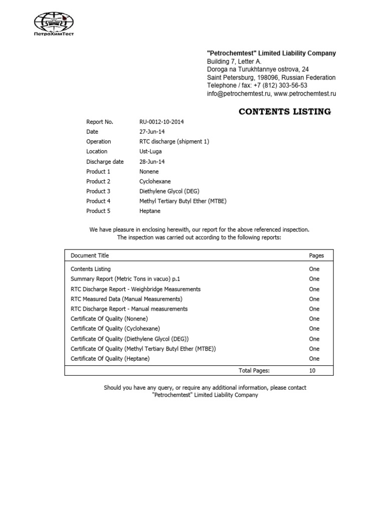 RTC Discharge Report: Ust-Luga | PDF