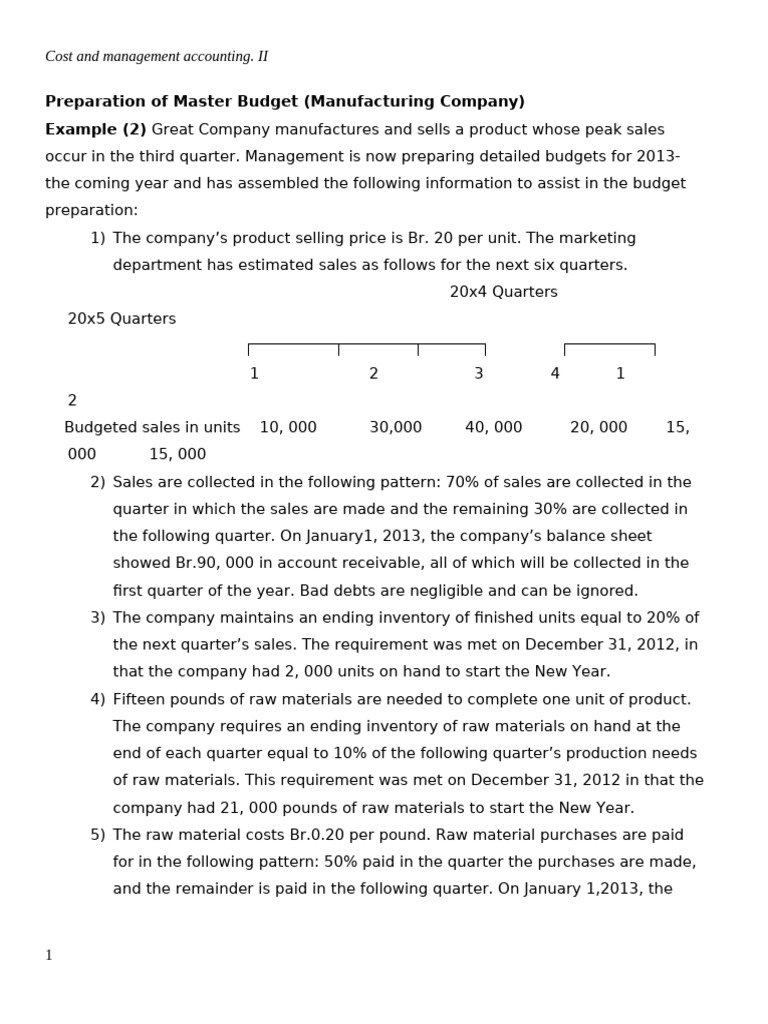 Master Budget Preparation for 2013 | PDF | Equity (Finance) | Expense