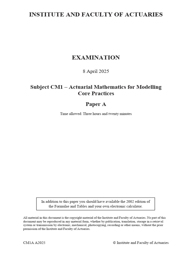 CM1A 2025 Actuarial Mathematics Exam | PDF | Present Value | Life Insurance