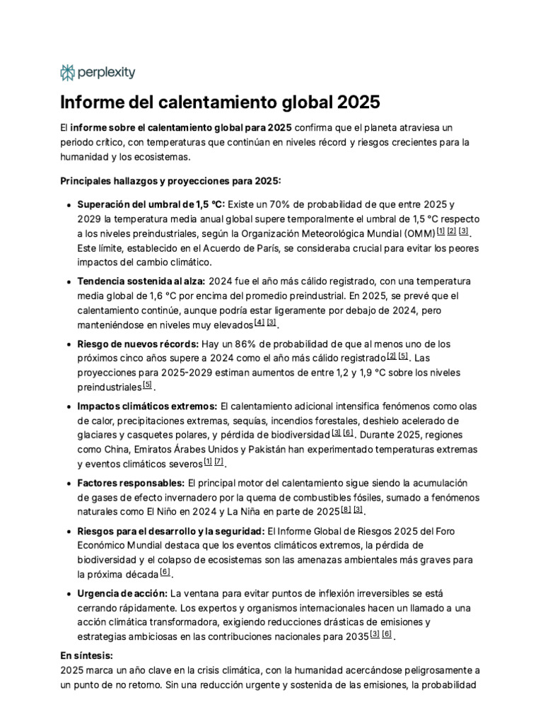 Informe sobre el Calentamiento Global 2025 | PDF | Cambio climático ...