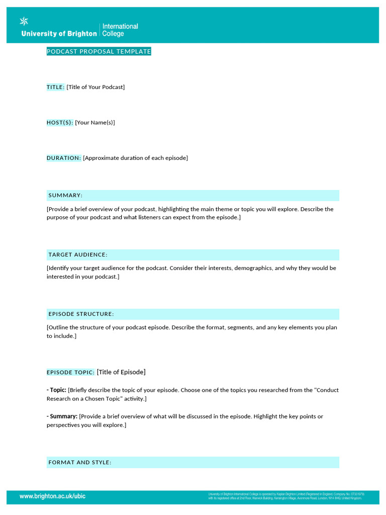 Podcast or Vlog Proposal Template | PDF | Podcast | Target Audience