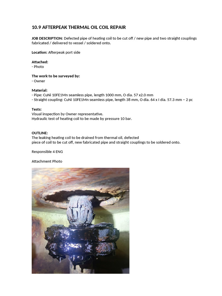 Afterpeak Thermal Oil Coil Repair Guide | PDF