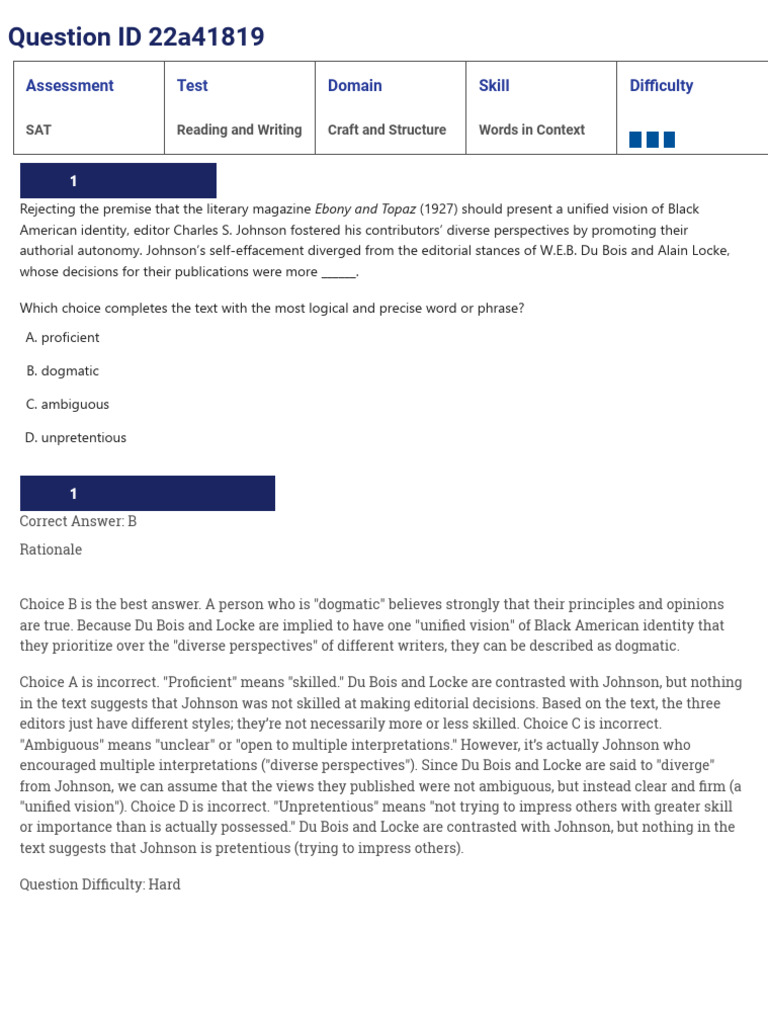 DSAT Words in Context (Level 3 Explanations) | PDF | Sat | Foraging
