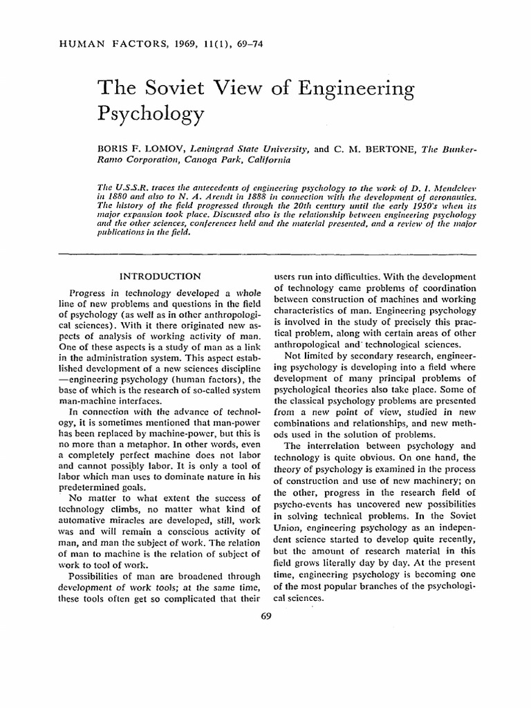 B. Lomov - The Soviet View of Engineering Psychology (1969) | PDF ...