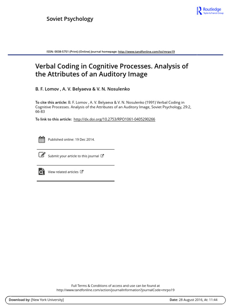 Verbal Coding of Auditory Images | PDF | Sound | Shape