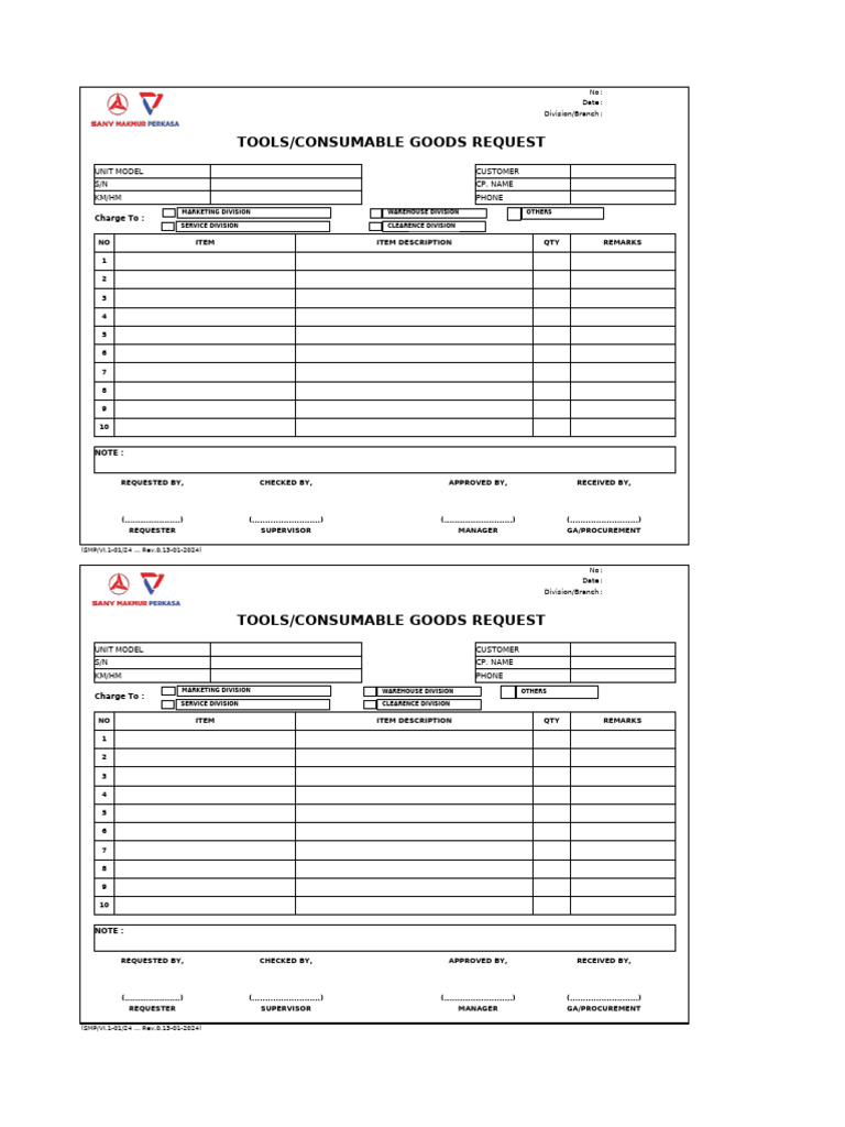 Tools and Consumables Request Form | PDF