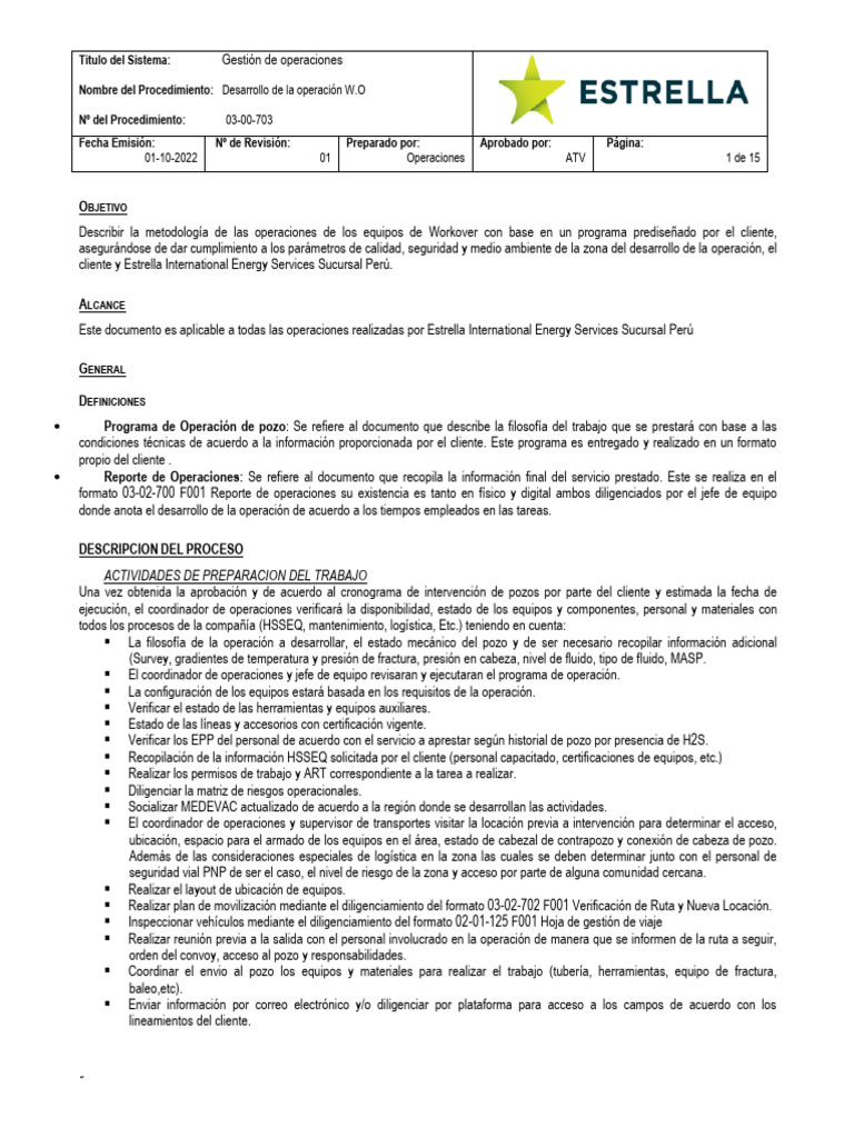 Procedimiento de Operaciones W.O. | PDF | Logística