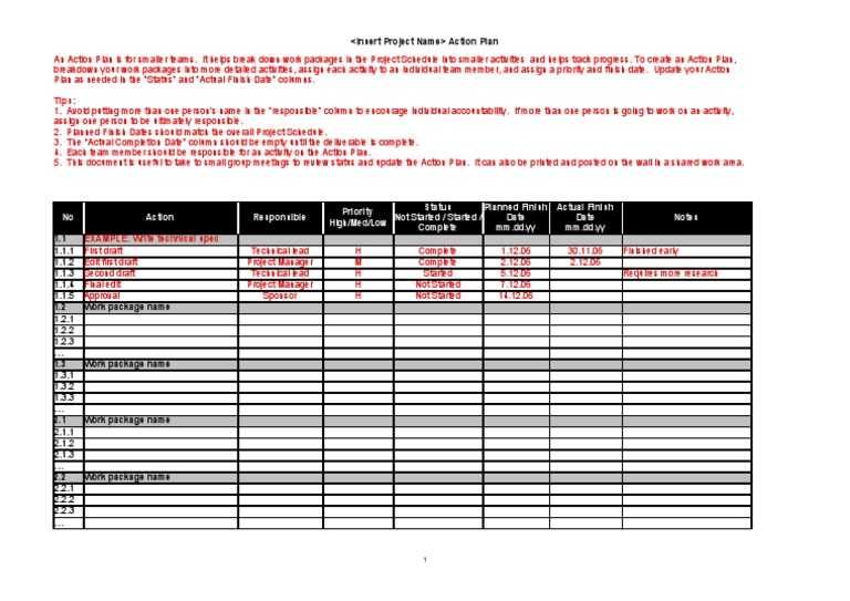 Project Action Plan Template Guide | PDF | Computers | Technology ...