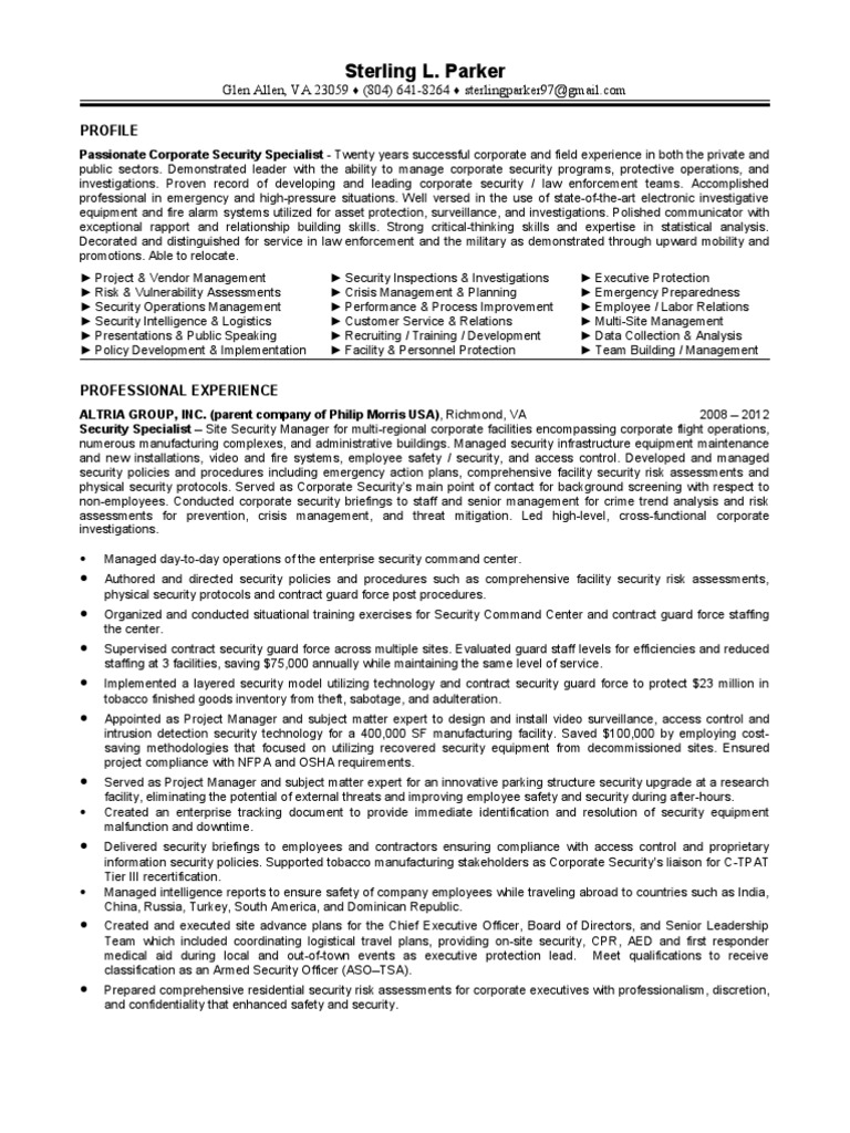 Corporate Security Specialist Executive - 1530341664