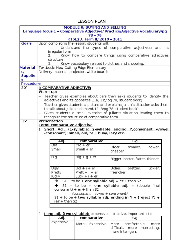 Lesson Plan | Suit (Clothing) | Adjective