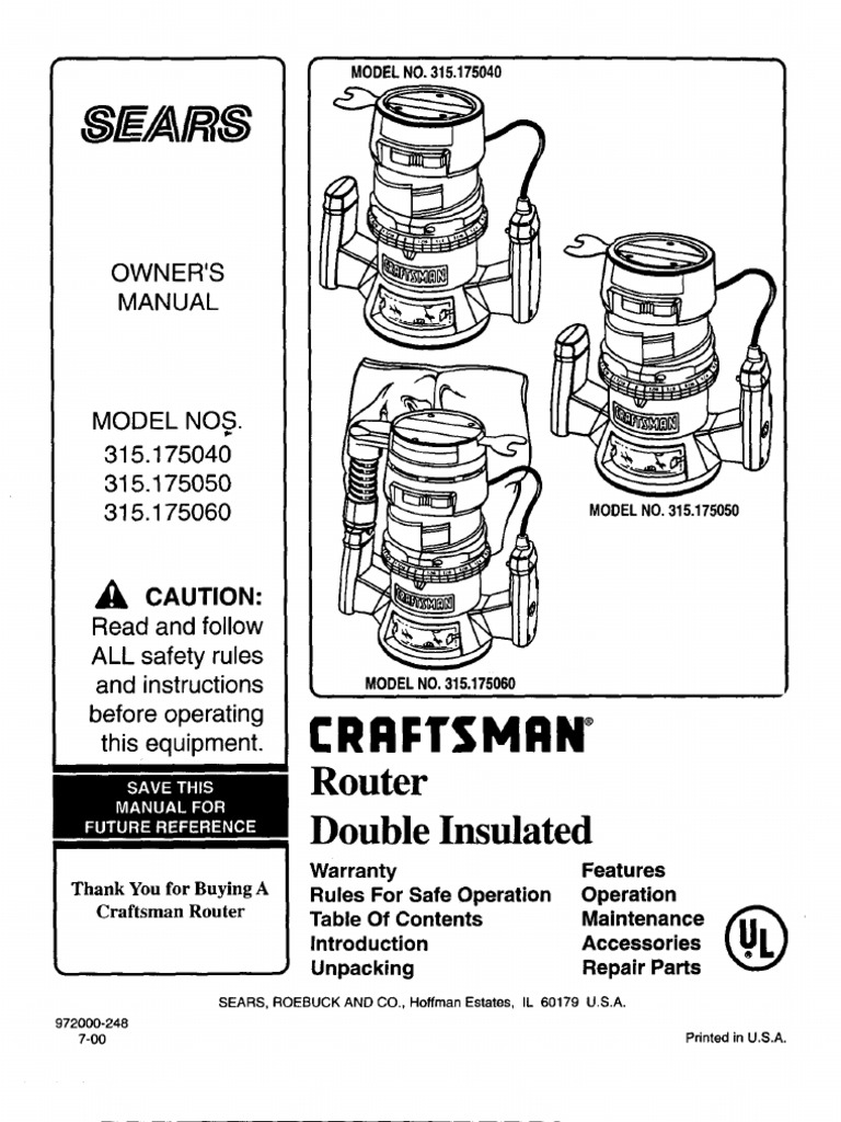 Craftsman Router 315.175040 PDF Power Supply Manufactured Goods
