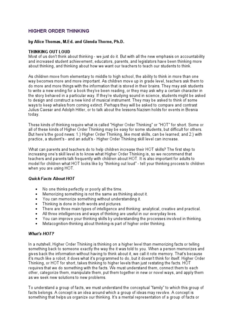 Enhancing Higher Order Thinking Skills | PDF | Concept | Abstraction