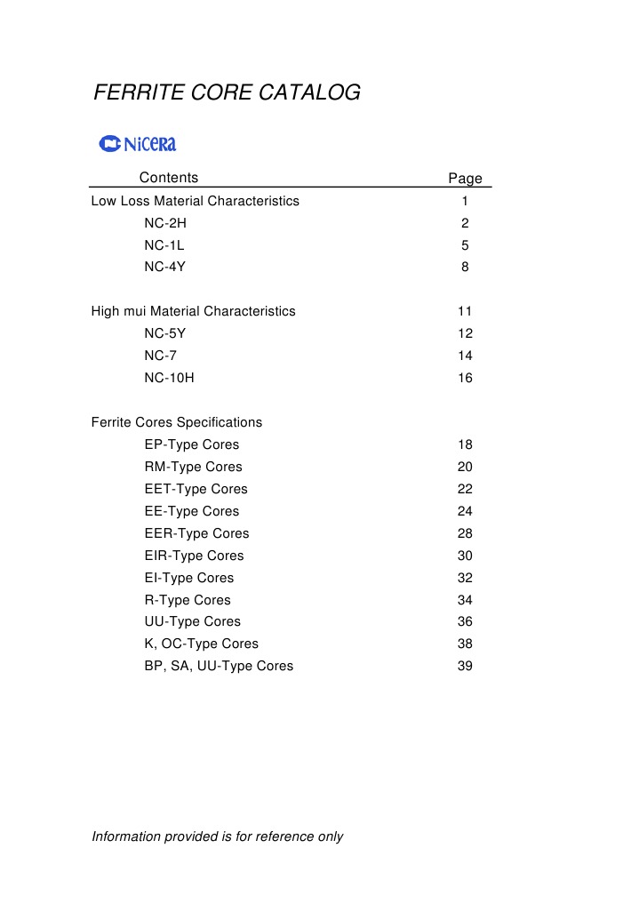 Ferrite Core Catalog: Information Provided Is For Reference Only | PDF