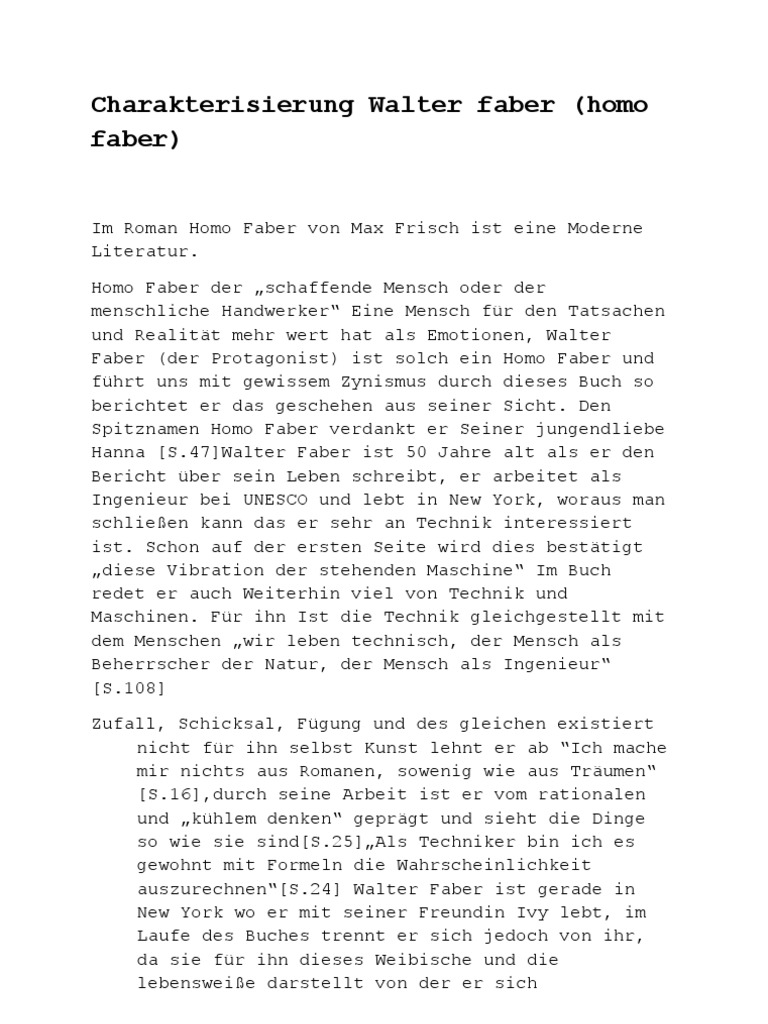 Charakterisierung Walter Faber