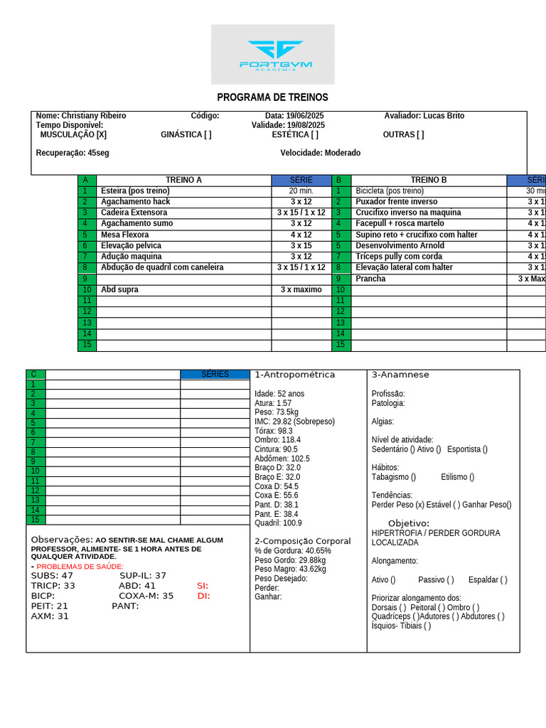 Programa de Treinos Fortgym | PDF | Anatomia dos primatas | Peso ...