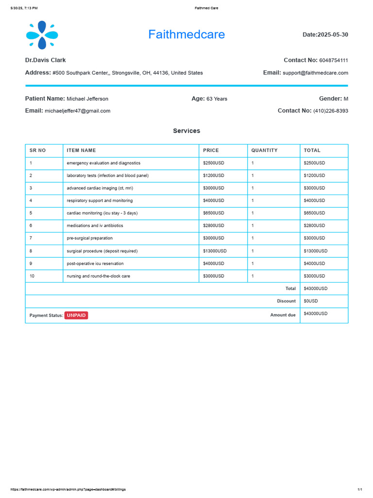Faithmed Care Invoice for Michael Jefferson | PDF | Intensive Care Unit ...