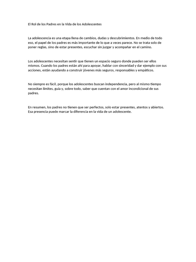 El Rol de los Padres en la Adolescencia | PDF