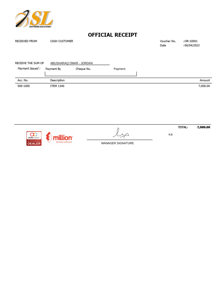 Official Receipt: Abusharaq Omar - Jordan Payment Amount7,200.00 | PDF
