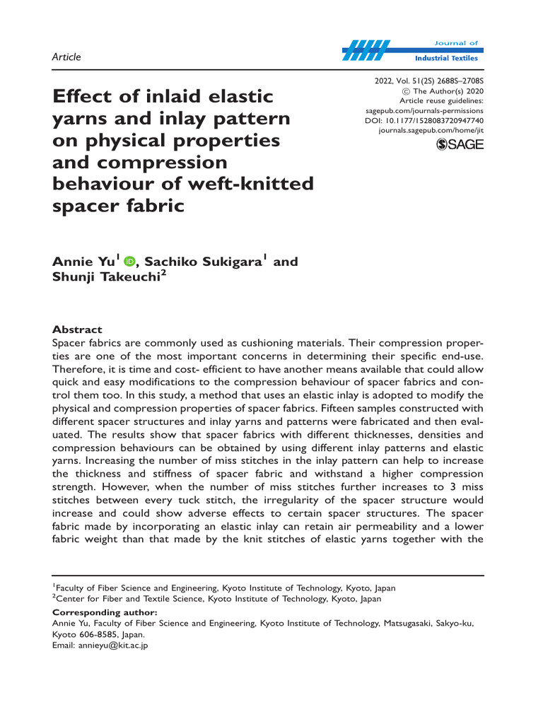 Effect of Inlaid Elastic Yarns and Inlay Pattern o | PDF | Knitting ...