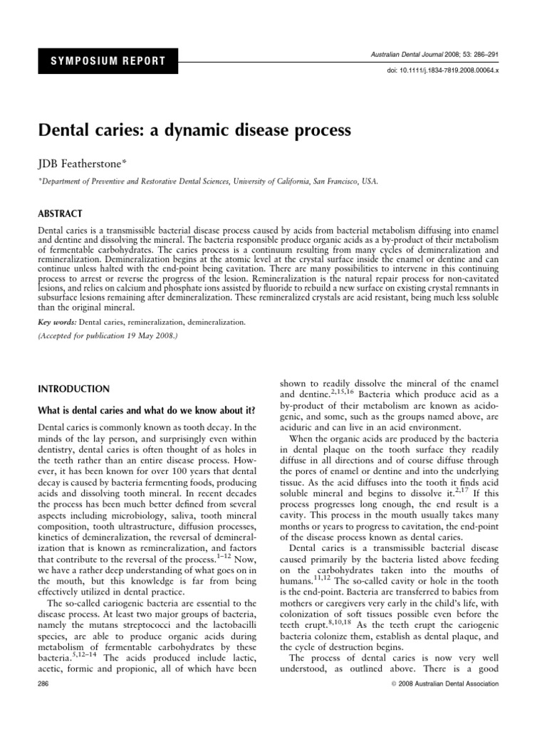 Dental Caries A Dynamic Disease Process PDF Tooth Enamel Human