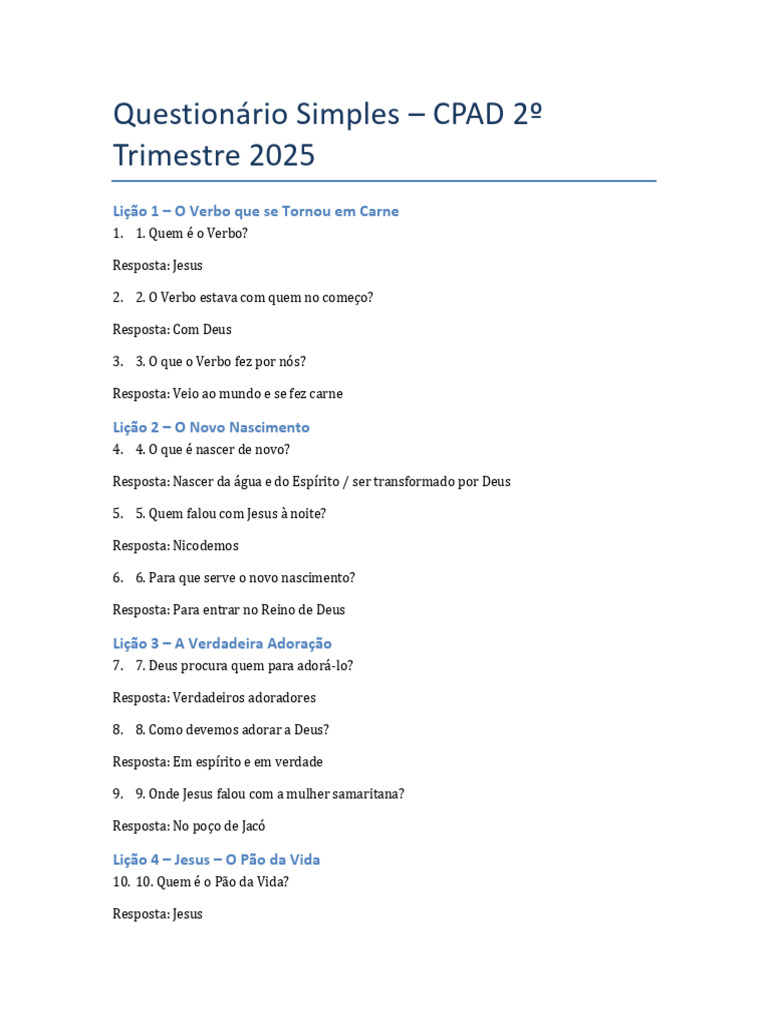 Respostas da Lição CPAD 2025 | PDF | Jesus | Ressurreição de Jesus