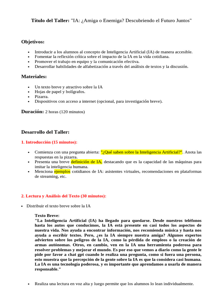 Taller sobre IA: Impacto y Ética | PDF | Inteligencia artificial ...