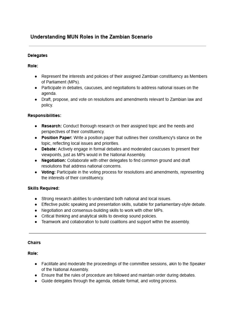 ZLDC - Understanding MUN Roles in The Zambian Scenario | PDF | Government