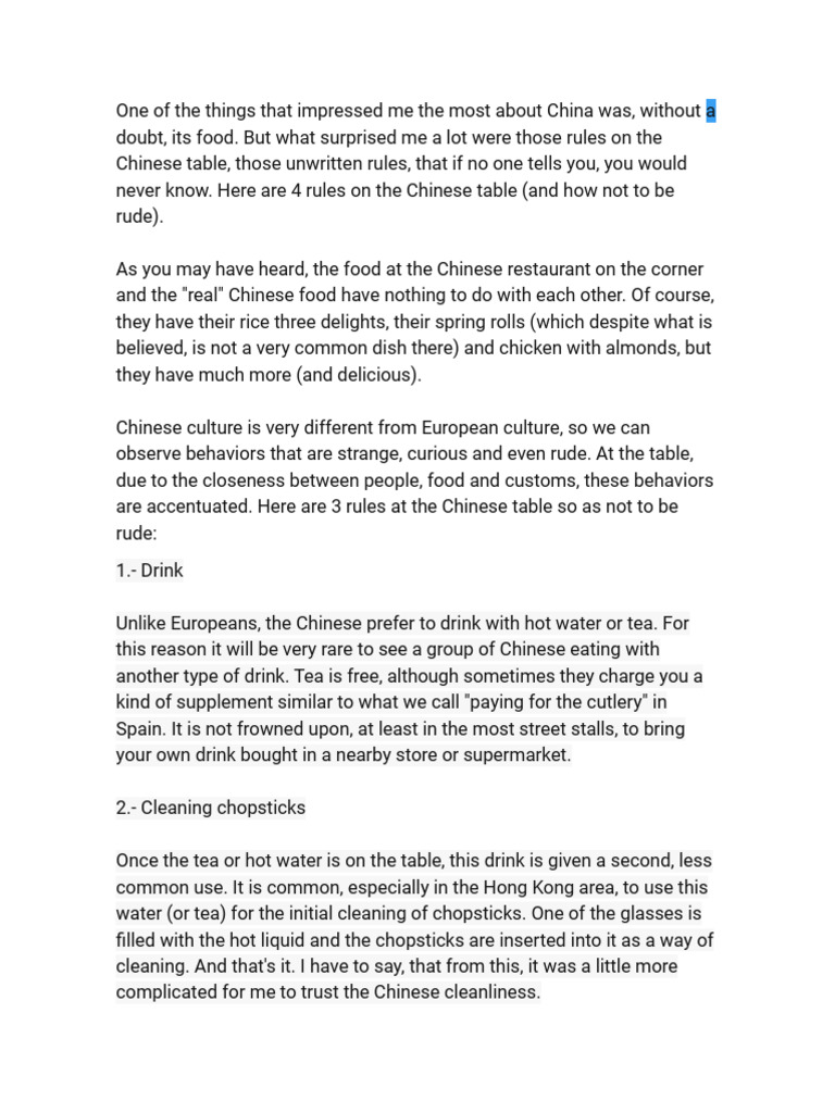 Chinese Table Etiquette Explained | PDF