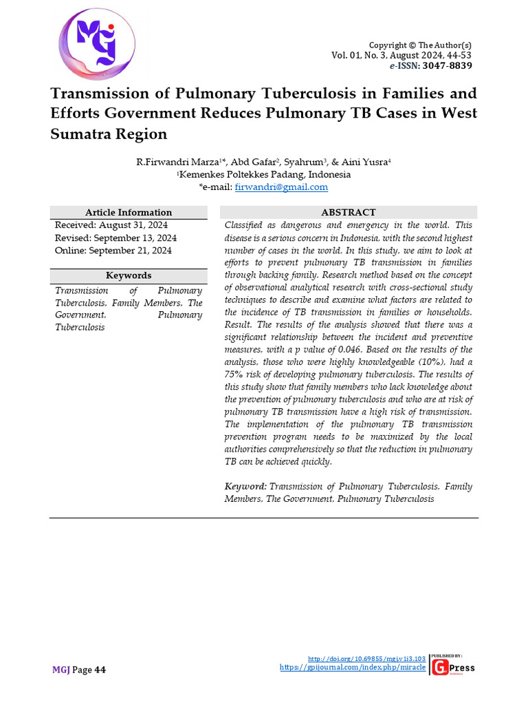Family-Based TB Prevention in West Sumatra | PDF | Tuberculosis ...