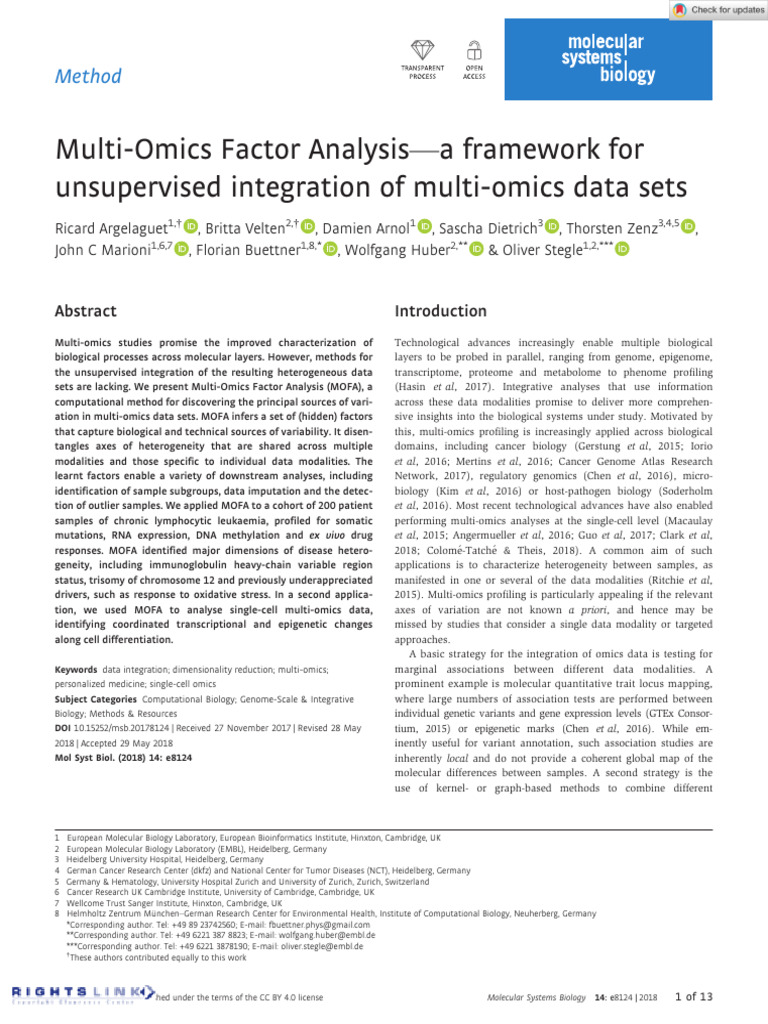 Multi-Omics Factor Analysis Framework | PDF | Biology | Biotechnology