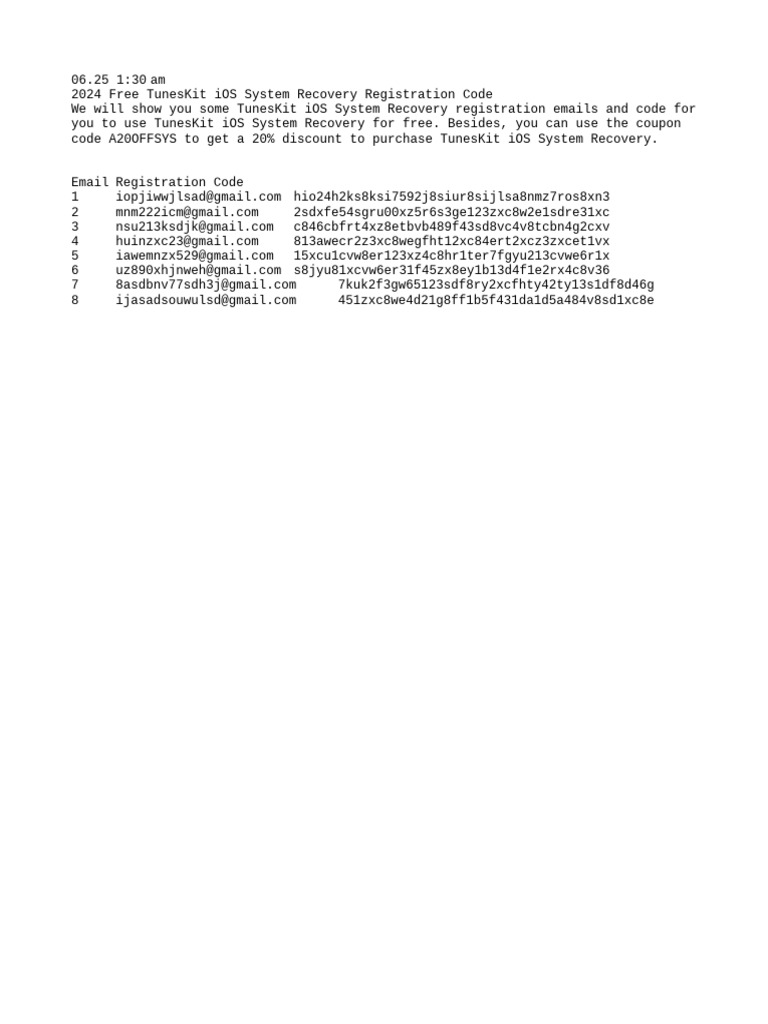 Free TunesKit iOS Recovery Codes | PDF