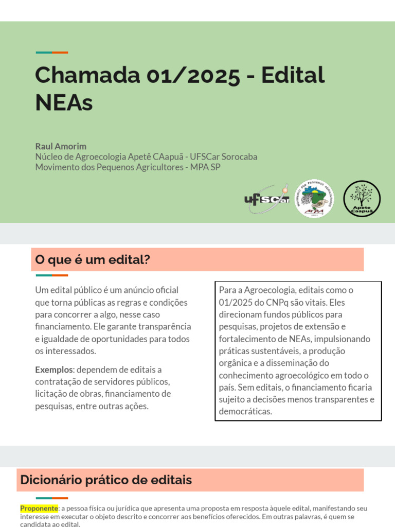 Edital NEAs 2025: Financiamento Agroecológico | PDF | Agroecologia