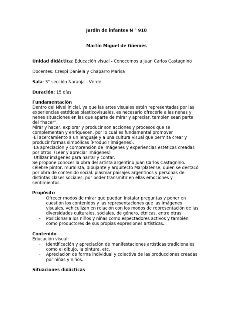 Educación Visual en Jardín de Infantes | PDF | Educación de la primera ...