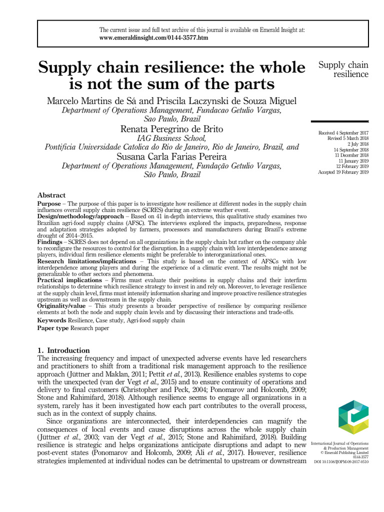 Supply Chain Resilience The Whole Is Not | PDF | Supply Chain ...