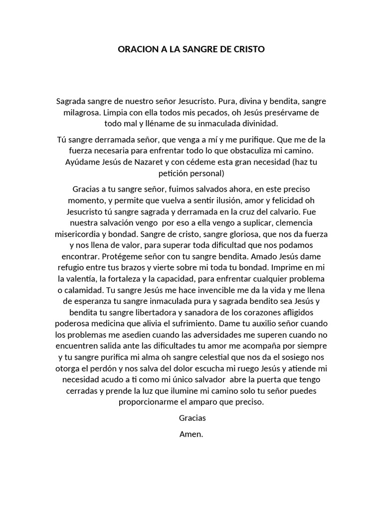 Oracion A La Sangre de Cristo Qua | PDF