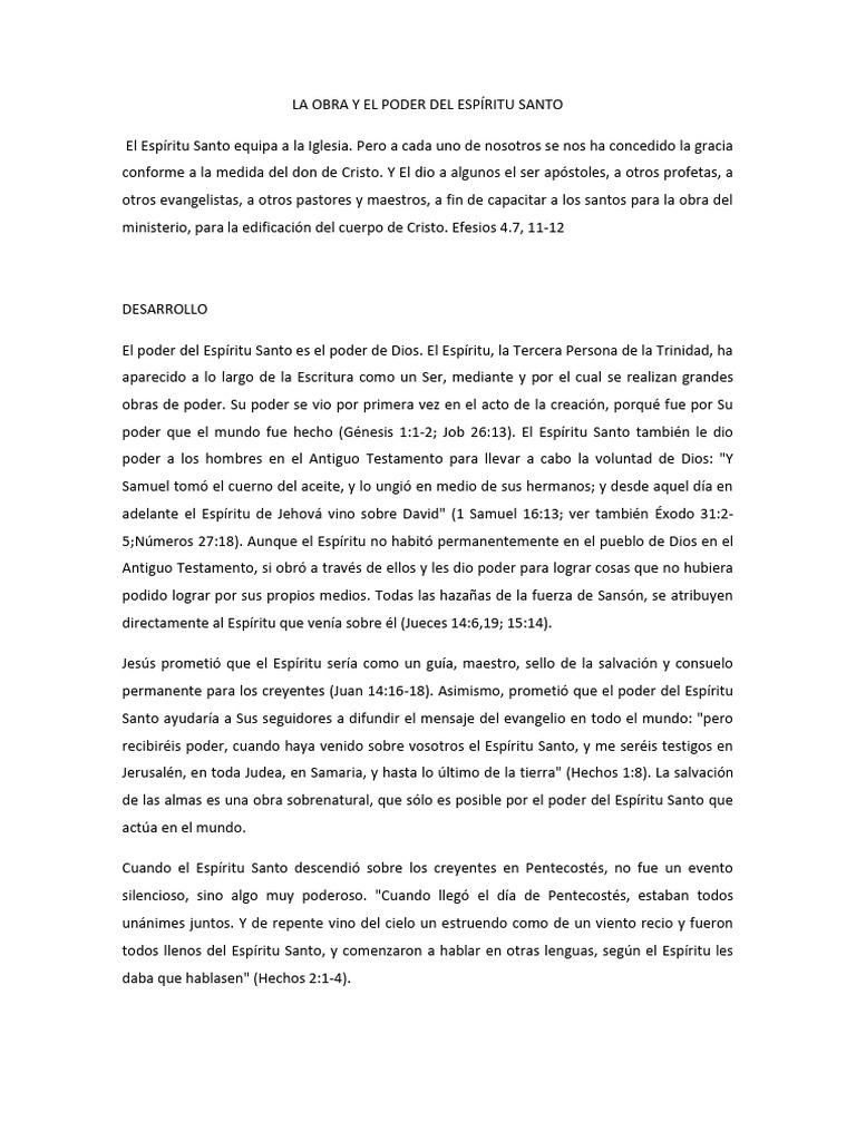 La Obra y El Poder Del Espíritu Santo | PDF | espíritu Santo | Cristo ...