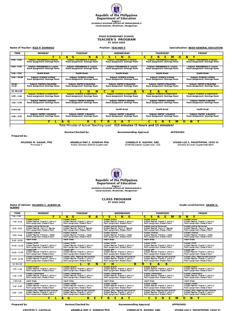 2025 2026 Class Program Teacher Program Gr. 6 | PDF | Government ...