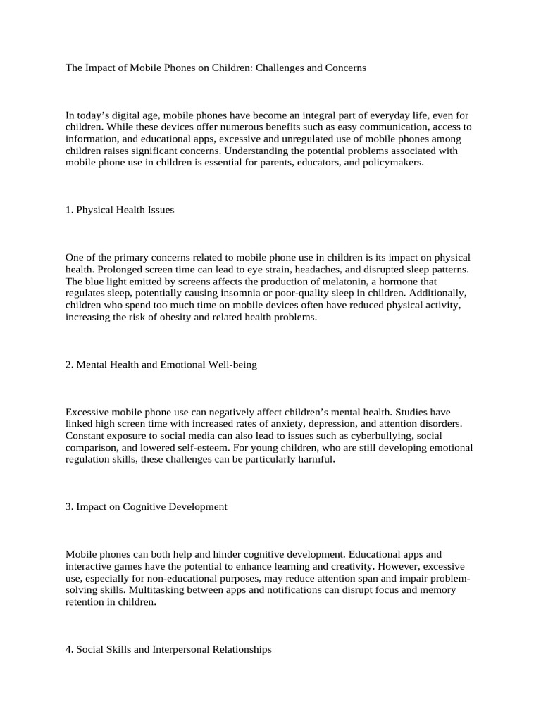 Mobile Phones' Effects on Children | PDF | Sleep | Psychology