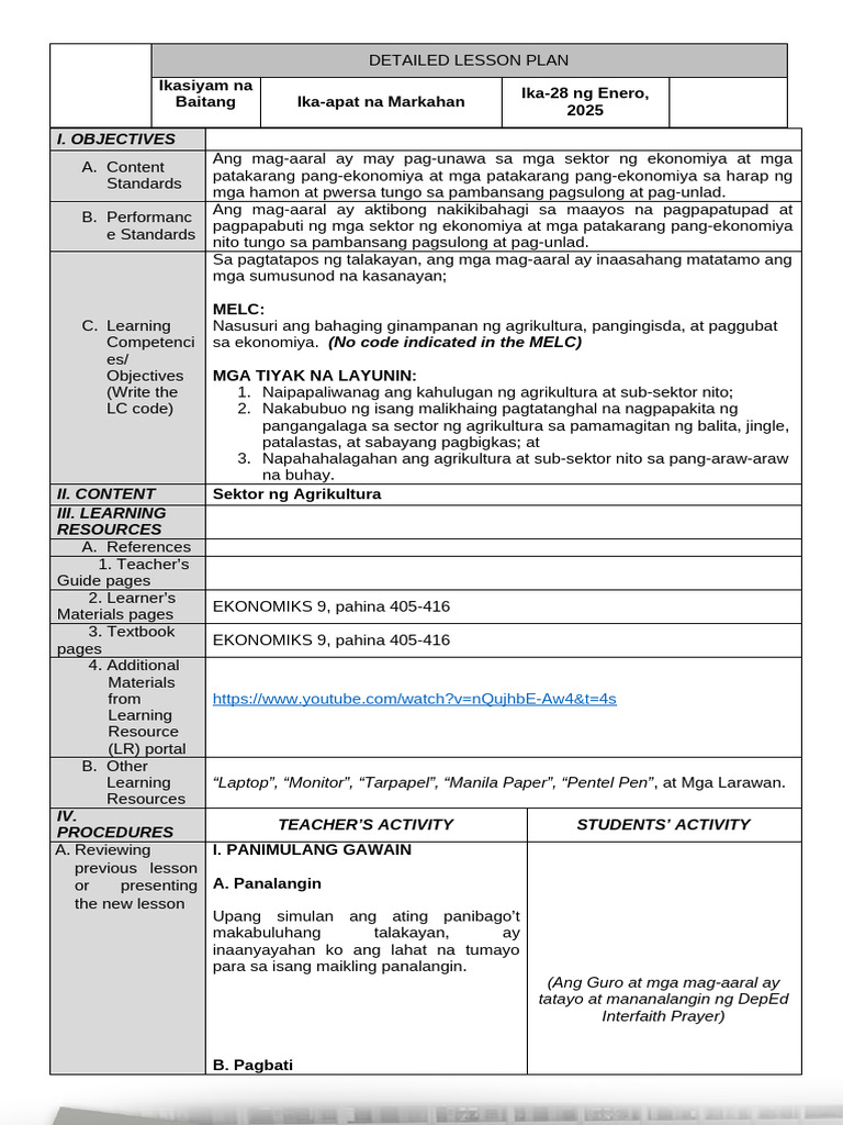 Detailed Lesson Plan | PDF