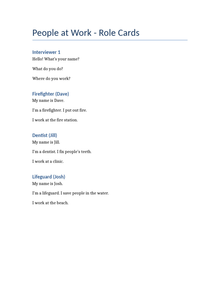 People at Work Role Cards | PDF