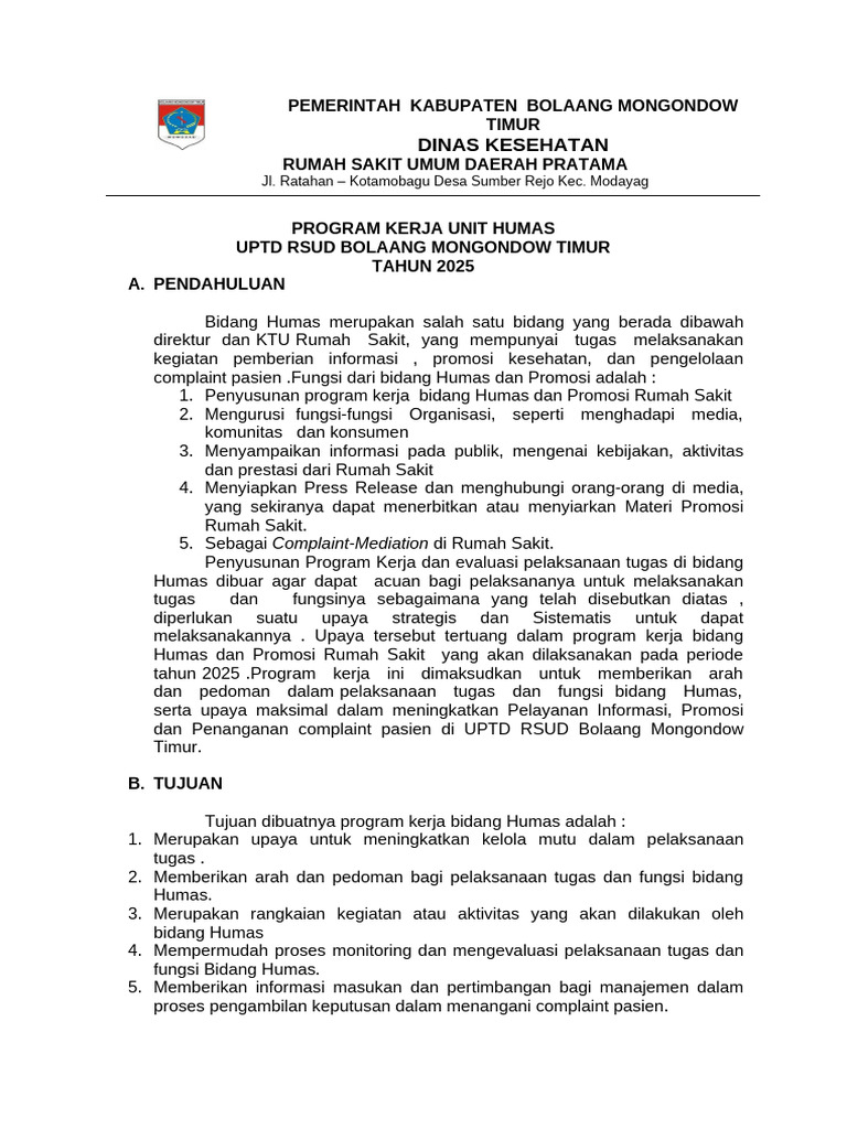 Program Kerja Humas RSUD 2025 | PDF