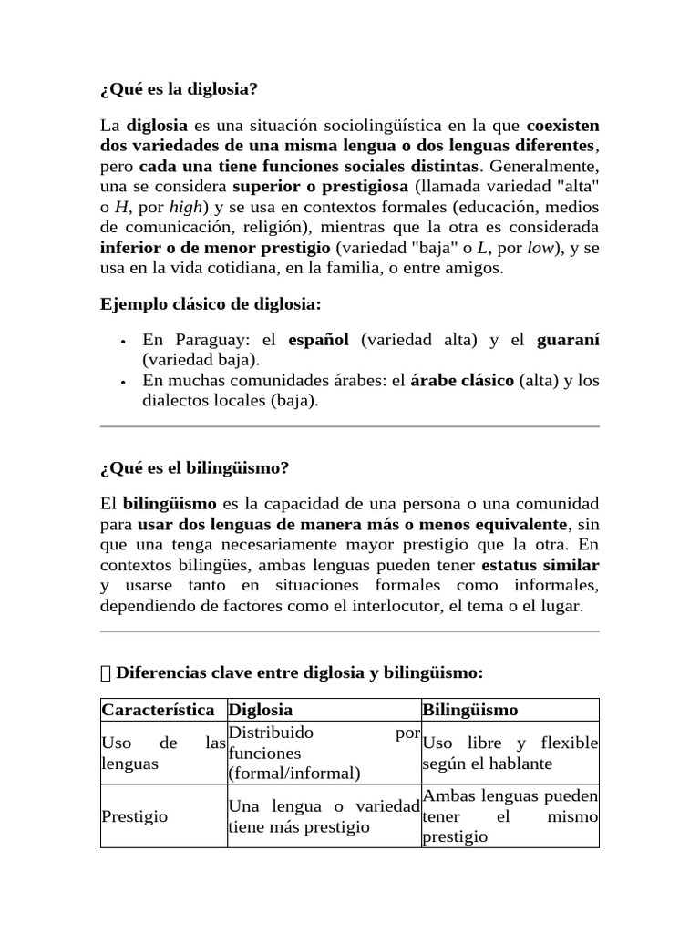 Definición y ejemplos de diglosia | PDF | Multilingüismo | Lengua española