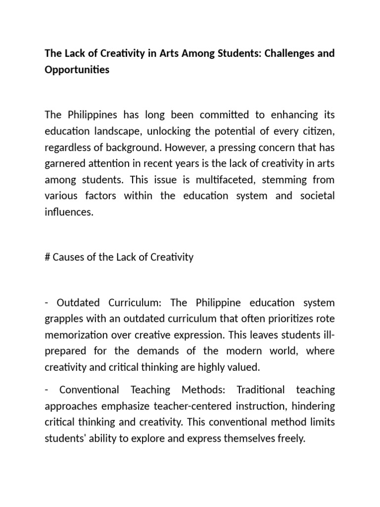 The Lack of Creativity in Arts Among Students | PDF | Creativity | Learning