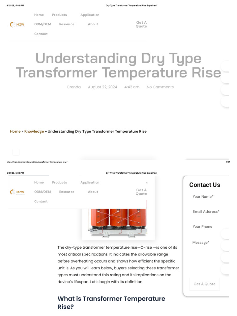 Dry Type Transformer Temperature Rise Guide | PDF | Transformer ...