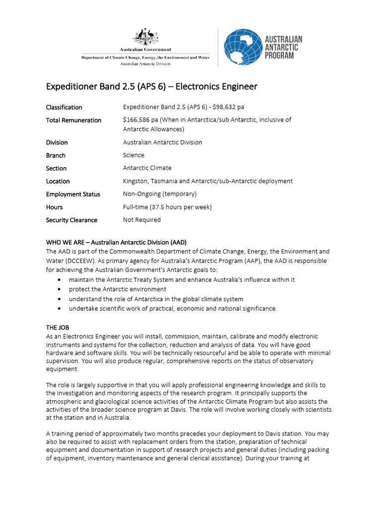 Electronics Engineer Role in Antarctica | PDF