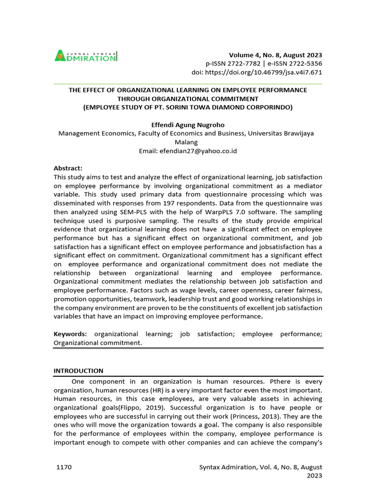 Impact of Learning on Employee Performance | PDF | Job Satisfaction ...