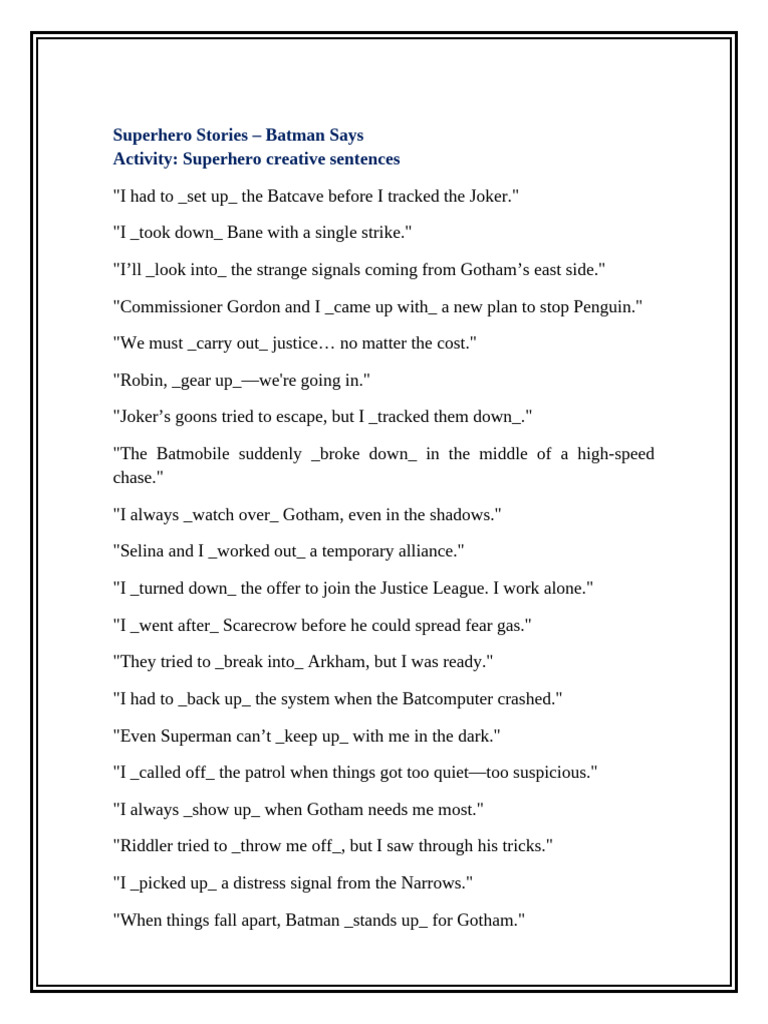 Batman Superhero Sentence Activities | PDF