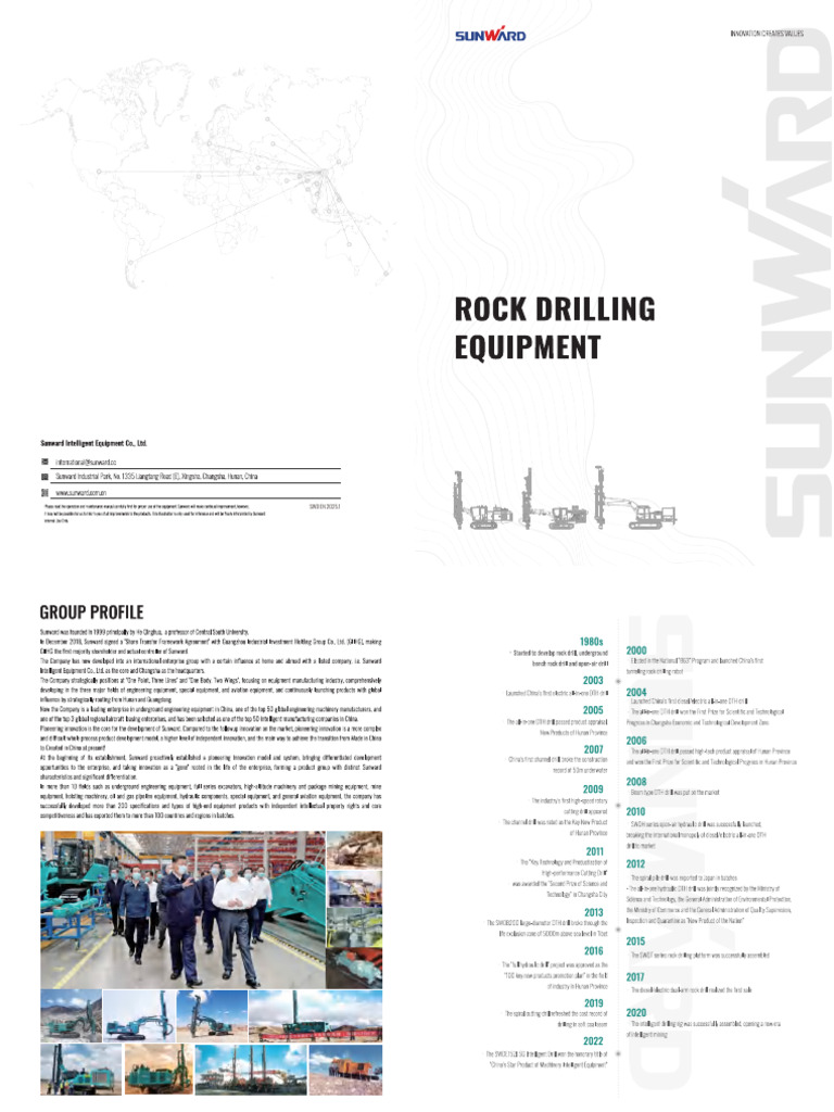Sunward DTH Drill Rig Specifications | PDF | Drilling