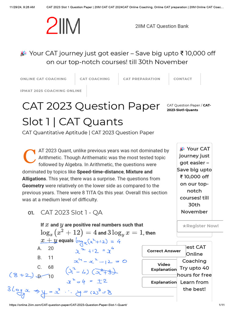 CAT 2023 Slot 1 Question Paper - 2IIM CAT CAT 2024CAT Online Coaching ...