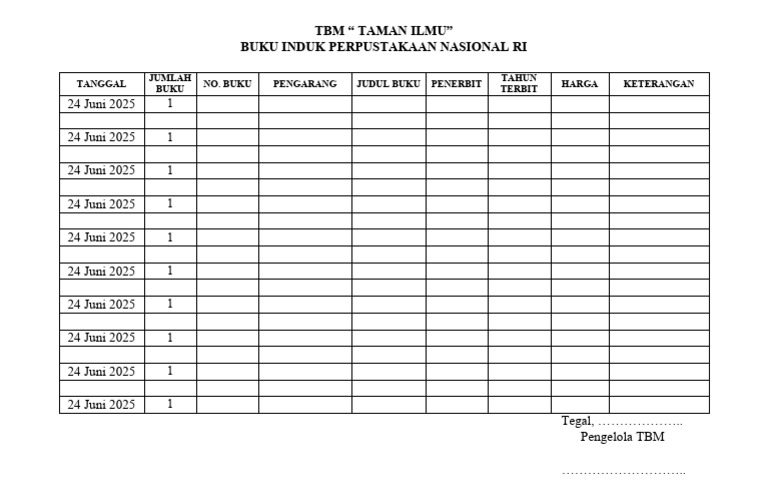 Format Buku Induk TBM | PDF